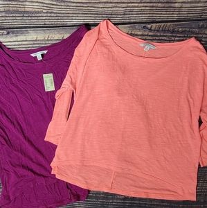 Pair of Small American Eagle tops. 3/4 sleeve. Loose fit. 1 purple, 1 or…